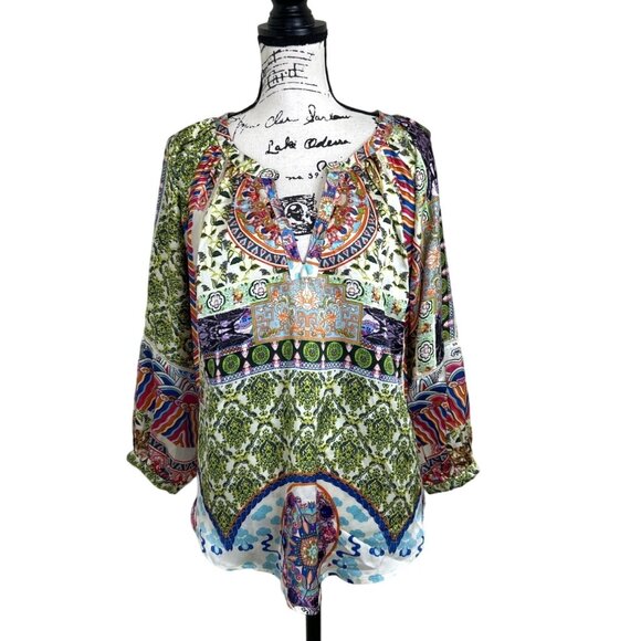 KAS Designs Women's Top Long Sleeve Scroll Paisley V Neck Size M - Picture 1 of 8